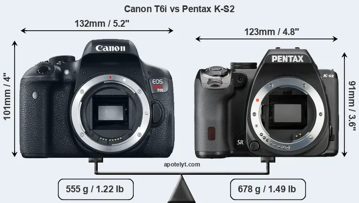 Size Canon T6i vs Pentax K-S2