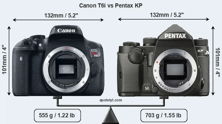 Size Canon T6i vs Pentax KP