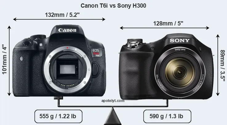 Size Canon T6i vs Sony H300