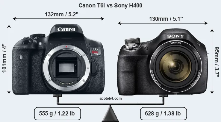 Size Canon T6i vs Sony H400