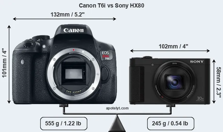 Size Canon T6i vs Sony HX80
