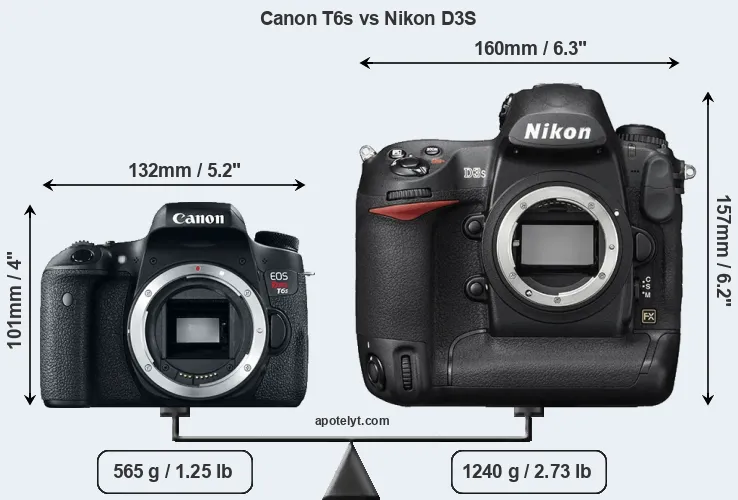 Size Canon T6s vs Nikon D3S