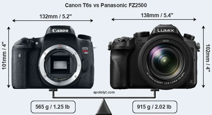 Size Canon T6s vs Panasonic FZ2500