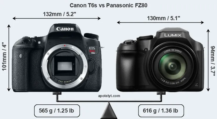 Size Canon T6s vs Panasonic FZ80