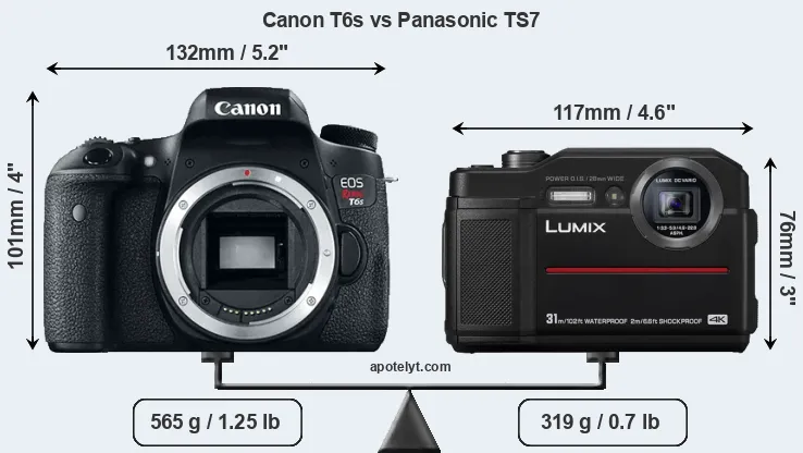 Size Canon T6s vs Panasonic TS7
