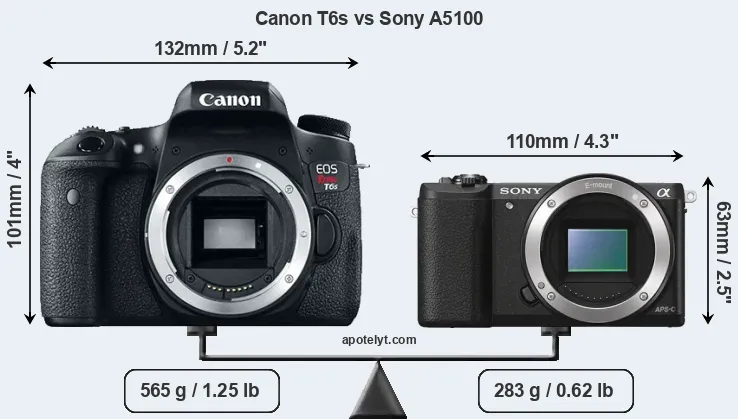Size Canon T6s vs Sony A5100
