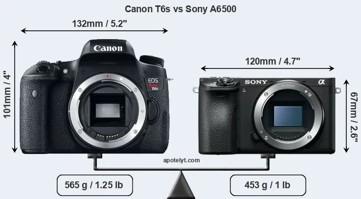 Size Canon T6s vs Sony A6500