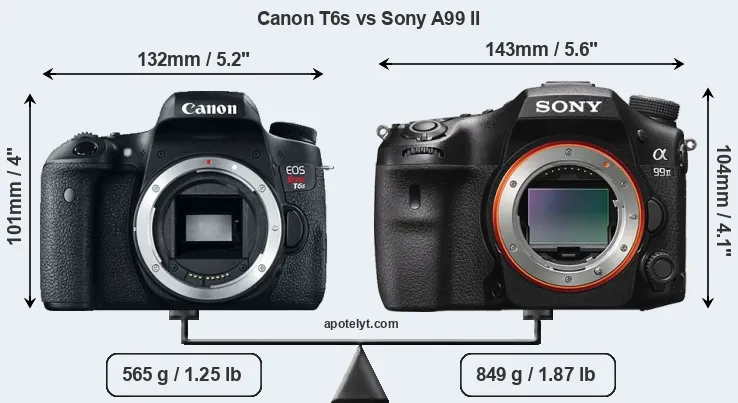 Size Canon T6s vs Sony A99 II