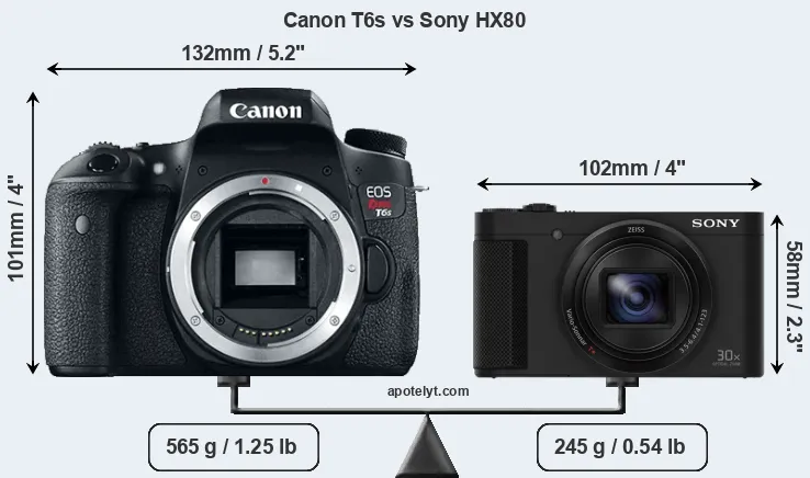 Size Canon T6s vs Sony HX80