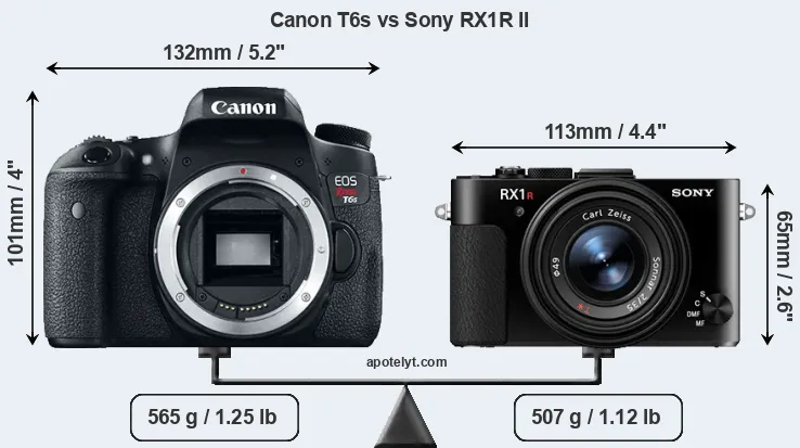 Size Canon T6s vs Sony RX1R II