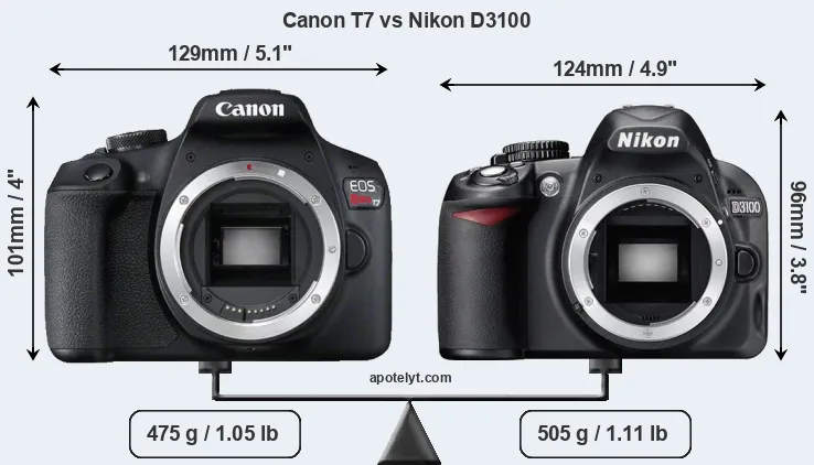 Size Canon T7 vs Nikon D3100