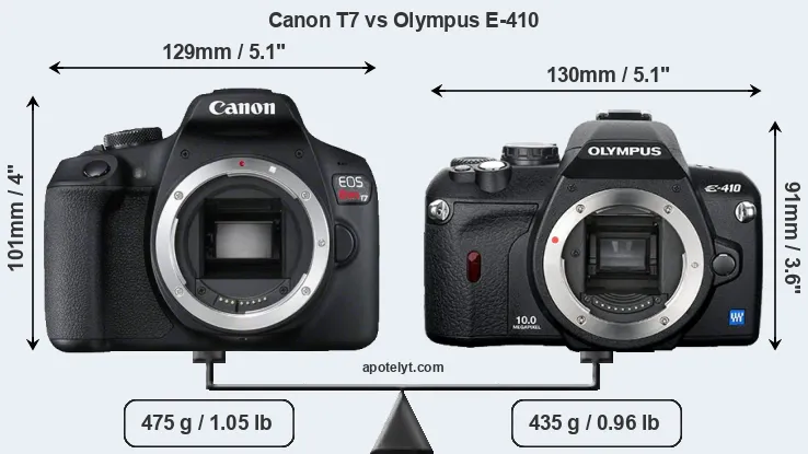 Size Canon T7 vs Olympus E-410