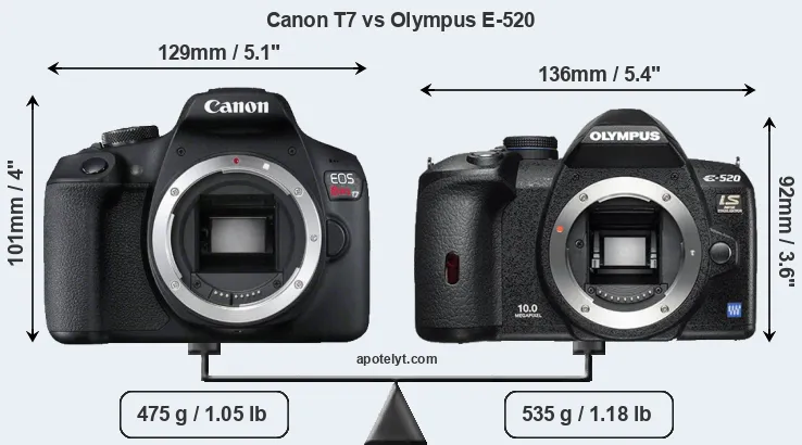 Size Canon T7 vs Olympus E-520