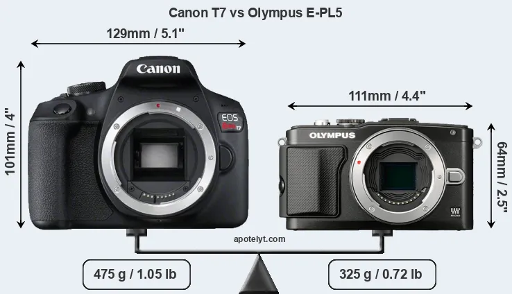 Size Canon T7 vs Olympus E-PL5