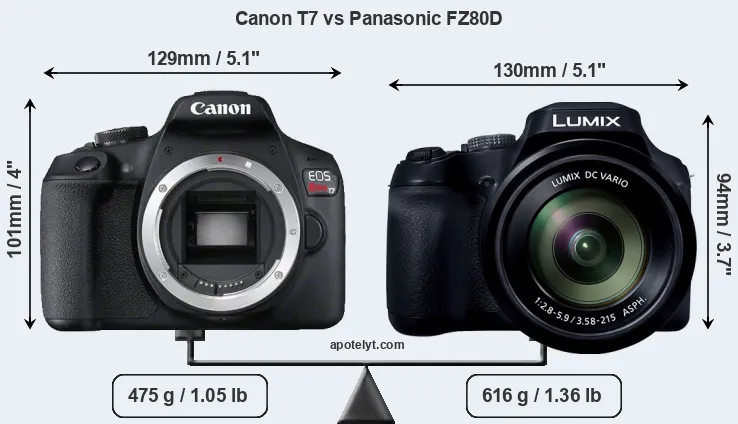 Size Canon T7 vs Panasonic FZ80D