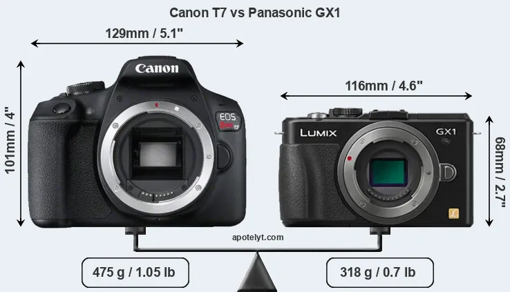 Size Canon T7 vs Panasonic GX1