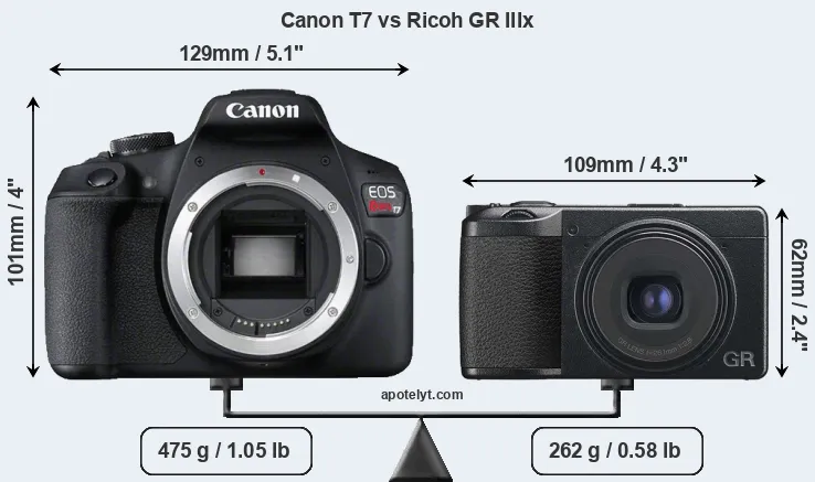Size Canon T7 vs Ricoh GR IIIx
