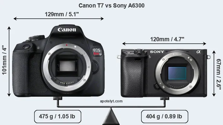 Size Canon T7 vs Sony A6300