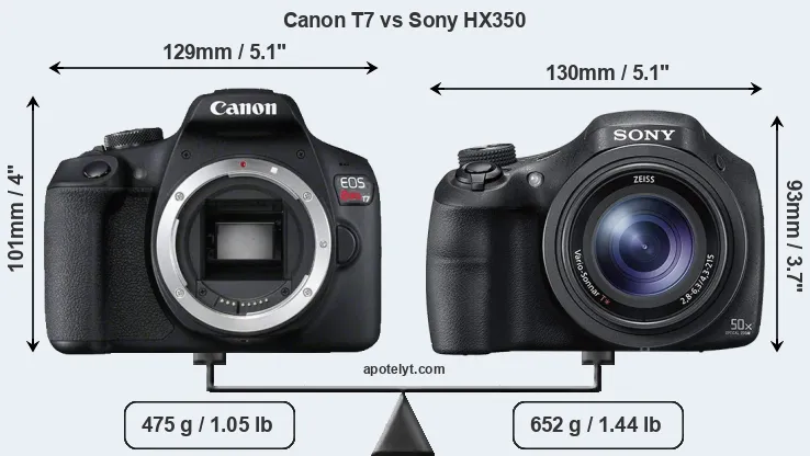 Size Canon T7 vs Sony HX350