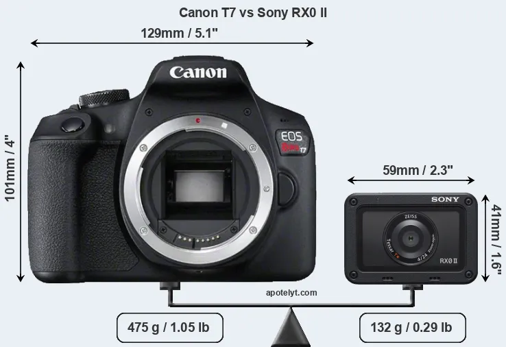 Size Canon T7 vs Sony RX0 II
