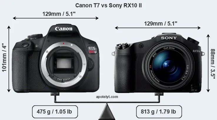 Size Canon T7 vs Sony RX10 II