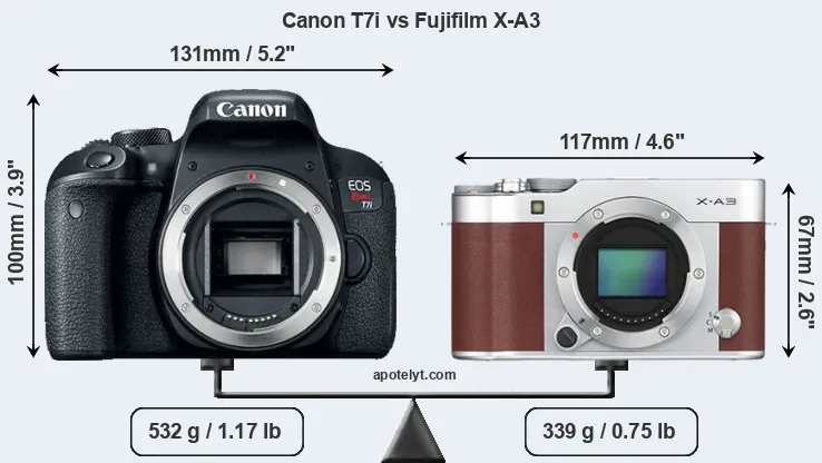 Size Canon T7i vs Fujifilm X-A3
