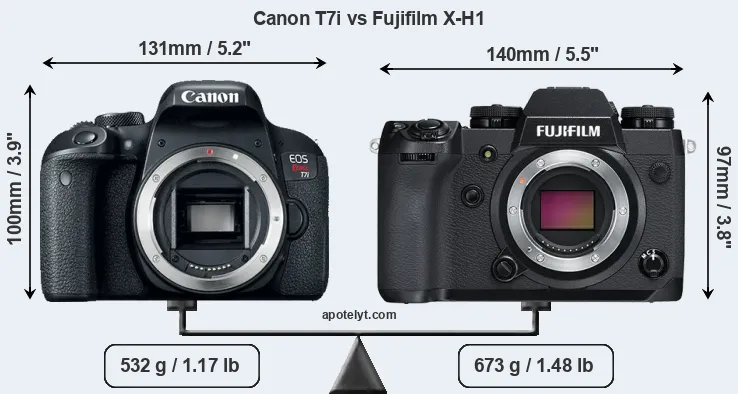 Size Canon T7i vs Fujifilm X-H1