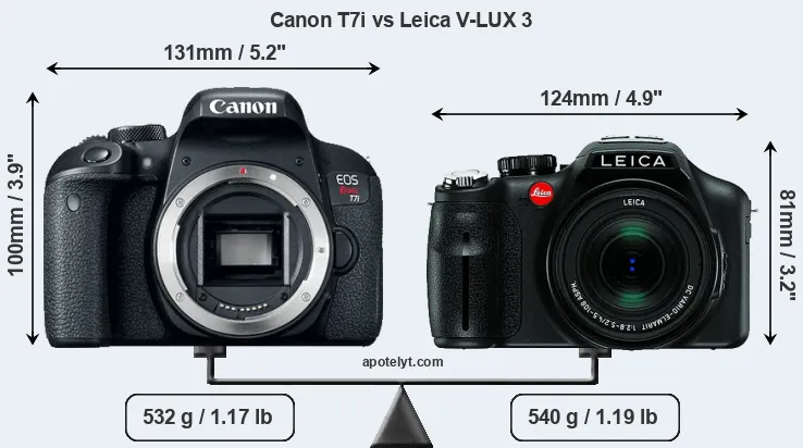 Size Canon T7i vs Leica V-LUX 3
