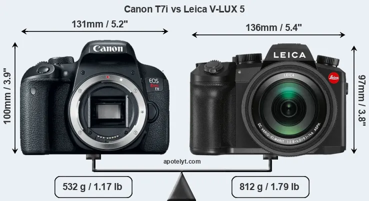 Size Canon T7i vs Leica V-LUX 5