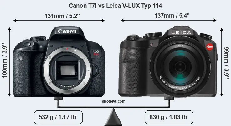 Size Canon T7i vs Leica V-LUX Typ 114