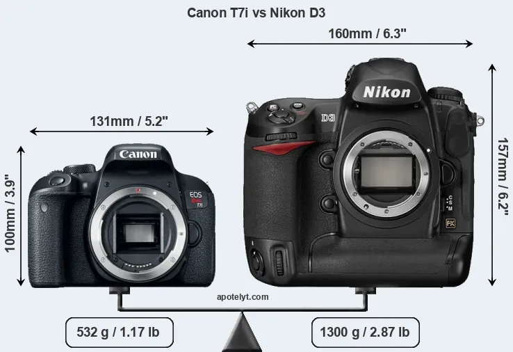 Size Canon T7i vs Nikon D3