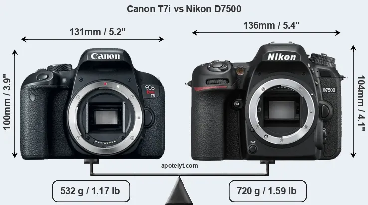 Size Canon T7i vs Nikon D7500