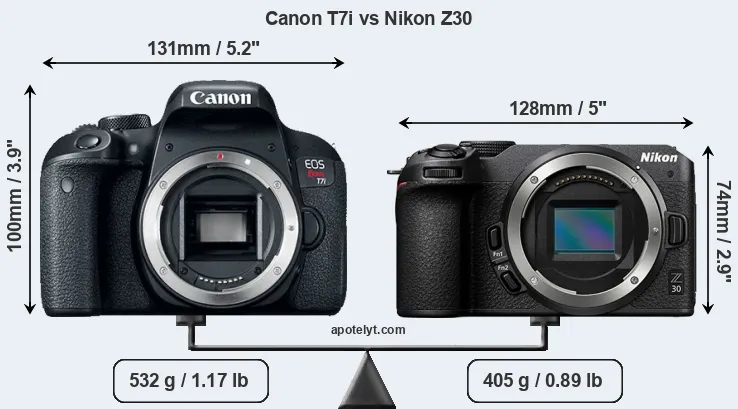 Size Canon T7i vs Nikon Z30