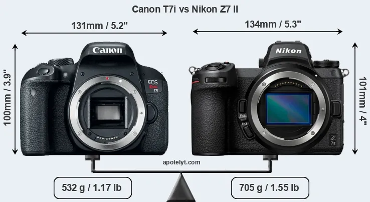 Size Canon T7i vs Nikon Z7 II
