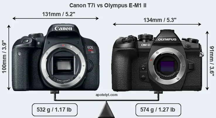 Size Canon T7i vs Olympus E-M1 II