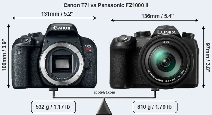 Size Canon T7i vs Panasonic FZ1000 II