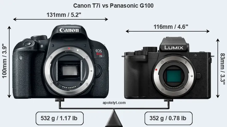 Size Canon T7i vs Panasonic G100