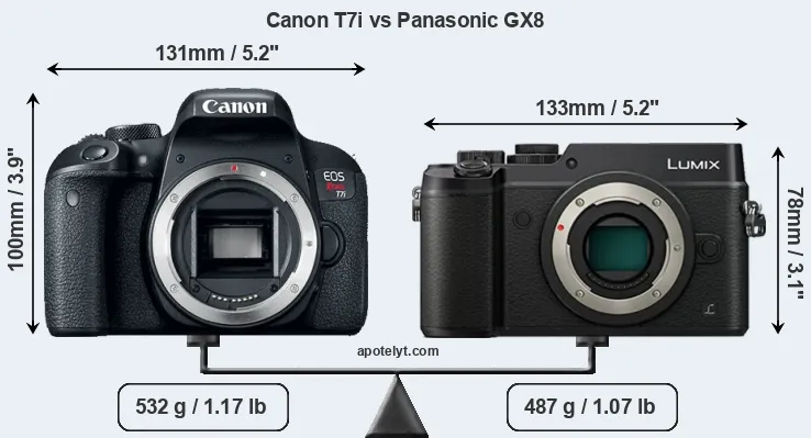 Size Canon T7i vs Panasonic GX8