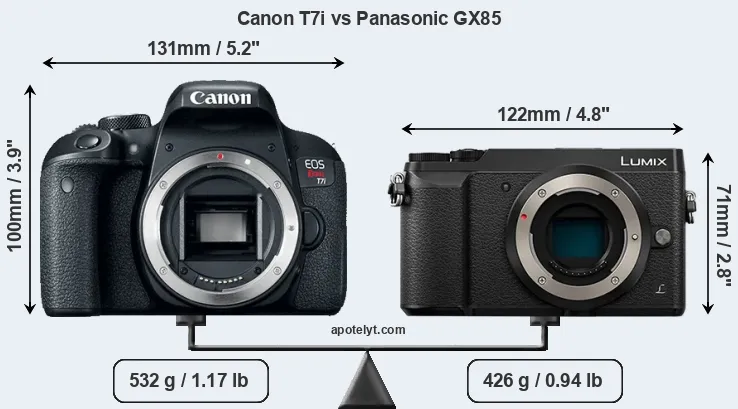 Size Canon T7i vs Panasonic GX85