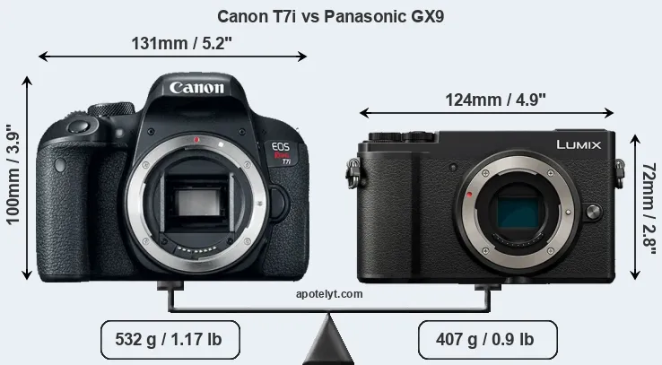 Size Canon T7i vs Panasonic GX9
