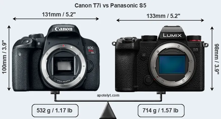 Size Canon T7i vs Panasonic S5