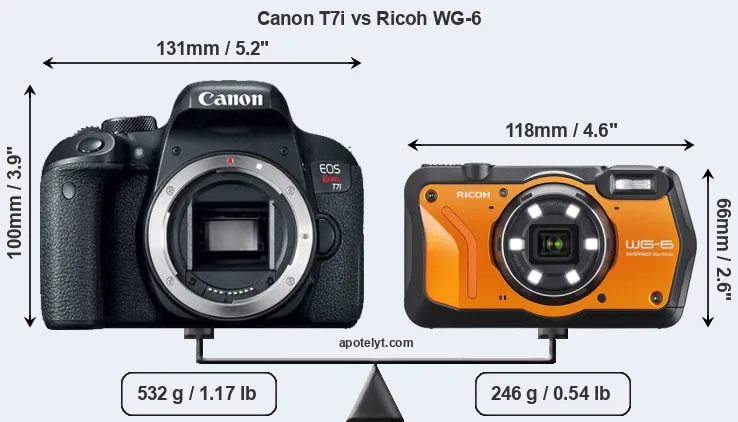 Size Canon T7i vs Ricoh WG-6