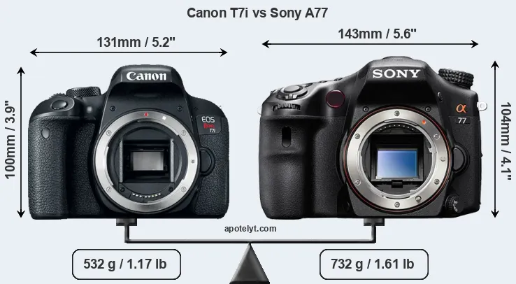 Size Canon T7i vs Sony A77