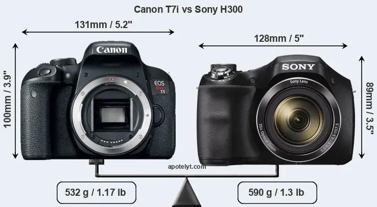 Size Canon T7i vs Sony H300