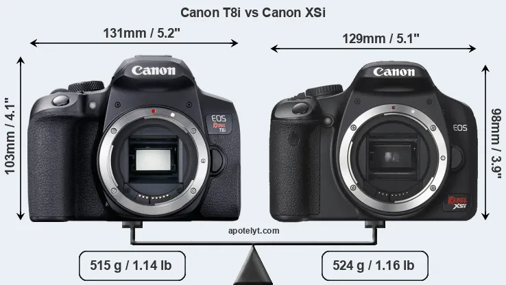 Size Canon T8i vs Canon XSi