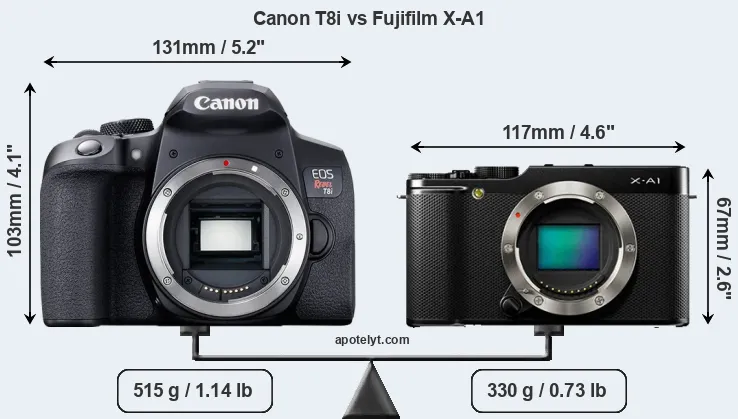 Size Canon T8i vs Fujifilm X-A1