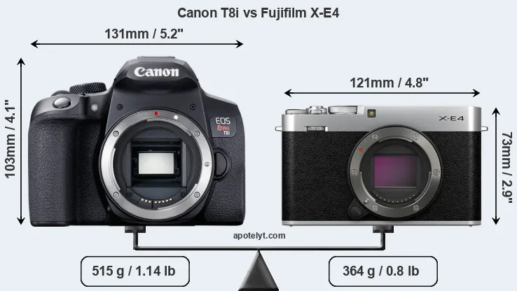 Size Canon T8i vs Fujifilm X-E4