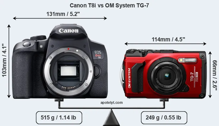 Size Canon T8i vs OM System TG-7
