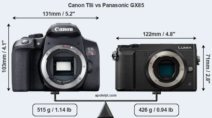 Size Canon T8i vs Panasonic GX85