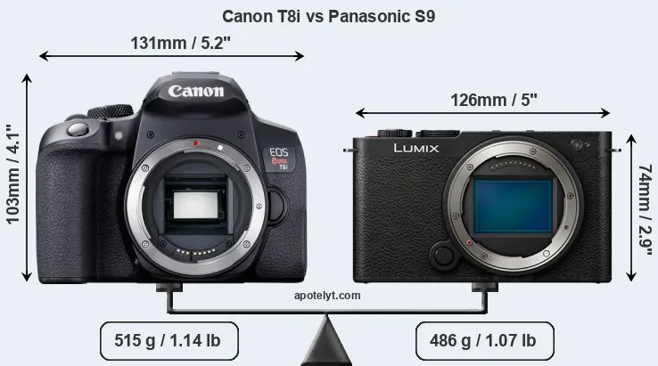 Size Canon T8i vs Panasonic S9